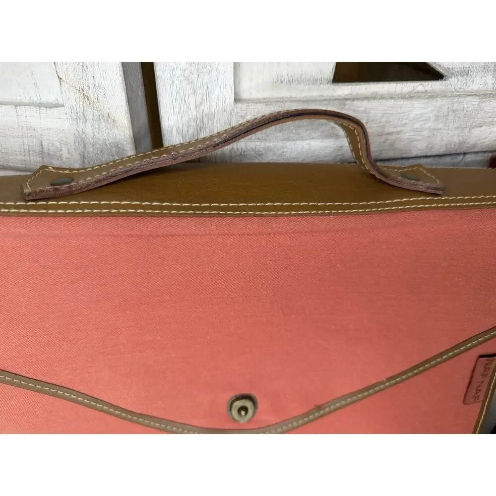 VTG NAF NAF Messenger Bag Top Handle Coral Orange Shoulder Strap Snap Closure